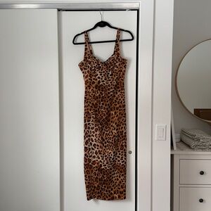 Zara Satin Leopard Print Midi Dress